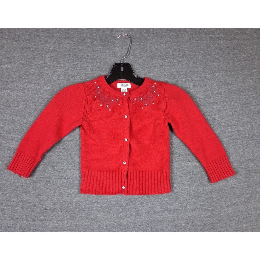 Osh Kosh Girls Sweater 4 Red Knit Angora Wool Blend Cardigan Soft Embroidered